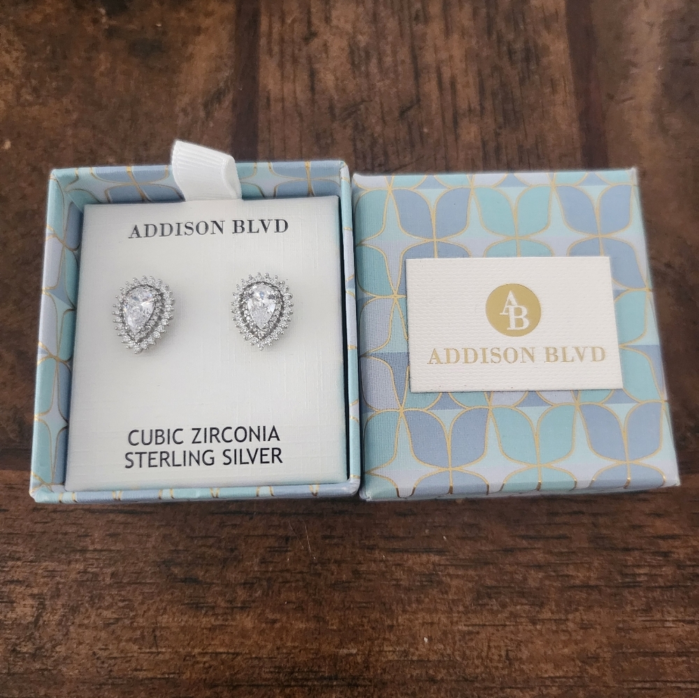 Addison Blvd Cubic Zirconia 925 Sterling Silver Earrings NEW